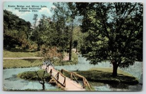 Columbus~Ohio State University~Paths on Rustic Bridge Across Mirror Lake~c1914 