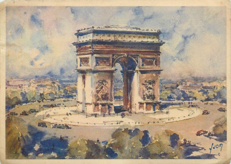 Triumphal arches architecture Paris 1947 & Bucharest 1958 postcards 