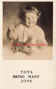 Advertising Postcard, RPPC, Nick Wootopulos Toys, Youngstown Ohio, Boy & Rabbit