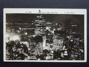 USA America NEW YORK SKYLINE & Radio City at Night c1930/40s RP Postcard