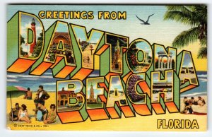 Greetings From Daytona Beach Florida Large Letter Linen Postcard 1959 Curt Teich