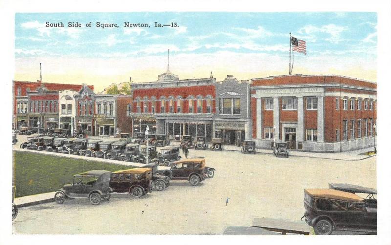 NEWTON, IA Iowa  SOUTH SIDE~SQUARE Street Scene~Cars JASPER CO  c1920's Postcard 