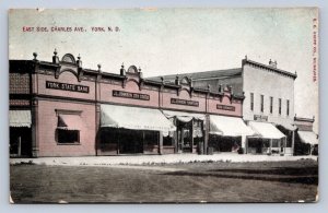 J94/ York North Dakota Postcard c1910 East Side Charles Ave Stores Bank 336
