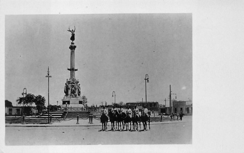 RPPC DOS DE MAYO MONUMENT POLICE LIMA PERU REAL PHOTO POSTCARD (c. 1920s)