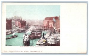 c1905 Rush Street Bridge Chicago River Illinois IL, Steamer Ship Scene Postcard 