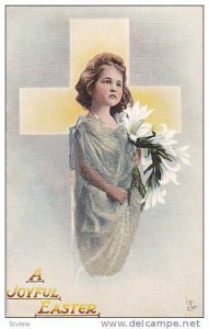 TUCK, A Joyful Easter, girl holding flowers in front of a cross, 00-10s