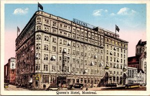 Postcard QC Montreal Queen's Hotel Old Cars Streetcars Shops 1920s S101