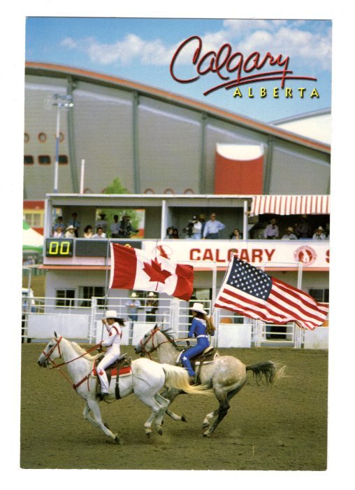 Stampede Parade, Calgary, Alberta, US and Canada Flags Large 5 X 7 inch Postcard