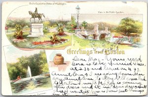 1903 Balls Equestrian Statue Washington Public Garden Boston MA Posted Postcard