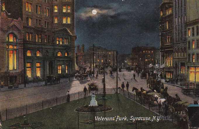 Horse Drawn Traffic - Veterans' Park at Night - Syracuse NY, New York - DB