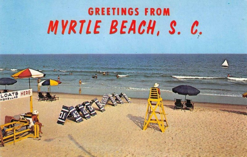 South Carolina MYRTLE BEACH Lifeguards Swimming c1960s Vintage Postcard