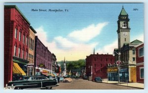 MONTPELIER, VT Vermont ~ MAIN STREET Scene  c1940s Cars COKE Sign  Postcard