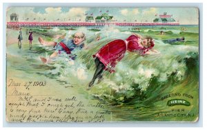 1903 Greeting from Heinz Pier Atlantic New Jersey NJ Posted Antique Postcard