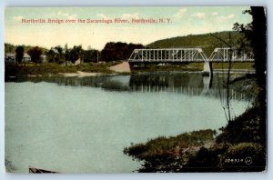 1910 Northville New York NY Vintage Postcard Bridge Sacandaga River Mountain