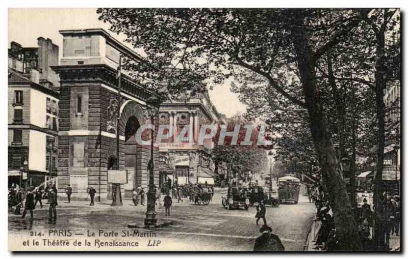 Old Postcard PAris La Porte St MArtin and the Renaissance Theater