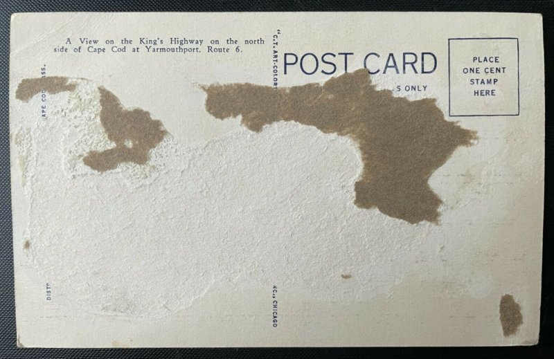 Vintage Postcard 1935 Old Cape Cod Lane,  Yarmouth, Massachusetts (MA)