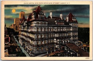 1941 State Capitol & State Office Bldg. At Night Albany New York Posted Postcard