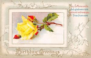 Birthday Greetings Yellow & Red Roses Klein Artist Signed Antique PC (J17574)
