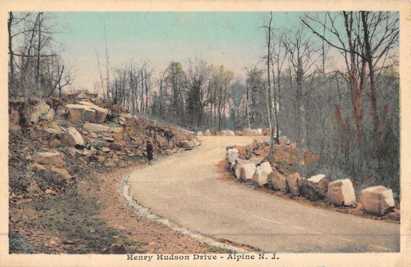 Alpine New Jersey Henry Hudson Drive Street View Antique Postcard K48116