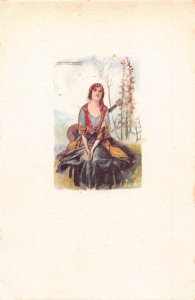 Glamour Gypsy Girl Musician in Nature Guitar Music Art by Mauzan postcard C328