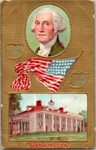 Patriotic George Washington, Flag, Dates of Birth, Death Vintage Postcard T15