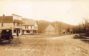 West Bethel ME Dirt Street View Storefronts Gas Pump Old Cars RPPC