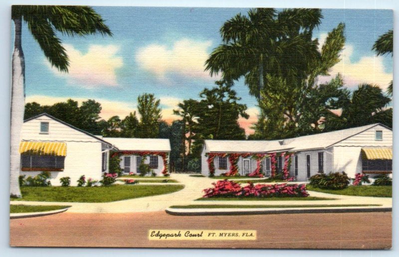 FORT MYERS, Florida FL ~ Roadside Motel EDGEPARK COURT c1940s Linen Postcard