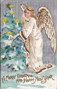 Christmas Angel Lighting Candles on Tree New Year Greeting Postcard Y20