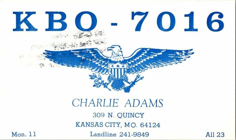 QSL Radio Card From Kansas City MO Missouri KBO - 7016 