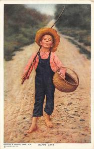 Young Boy Going Fishing Reinthal & Newman Publisher Postcard