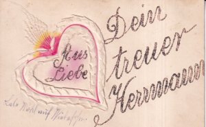 With Love Friendship Heart Cut in Paper Details Glitter vintage postcard