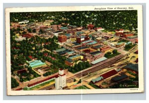 Vintage 1945 Postcard Aerial Business District Train Tracks Kearney Nebraska