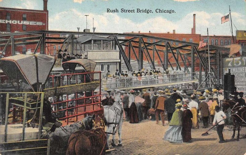 Chicago Illinois Rush Street Bridge Vintage Postcard AA54605