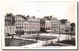 Old Postcard Rennes Gardens on the Vilaine or Place de la Republique