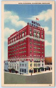 HAGERSTOWN, Maryland  MD   Roadside  HOTEL ALEXANDER  c1940s Linen   Postcard