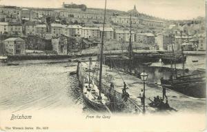 Vintage Postcard Sailboat at Dock From the Quay Brizham Torbay Devon UK England