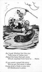 Oklahoma Fishing Izaak Walton Fan Comic Fish Story c1950s Vintage Postcard