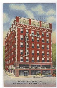 De Soto Hotel Hot Springs Arkansas linen postcard