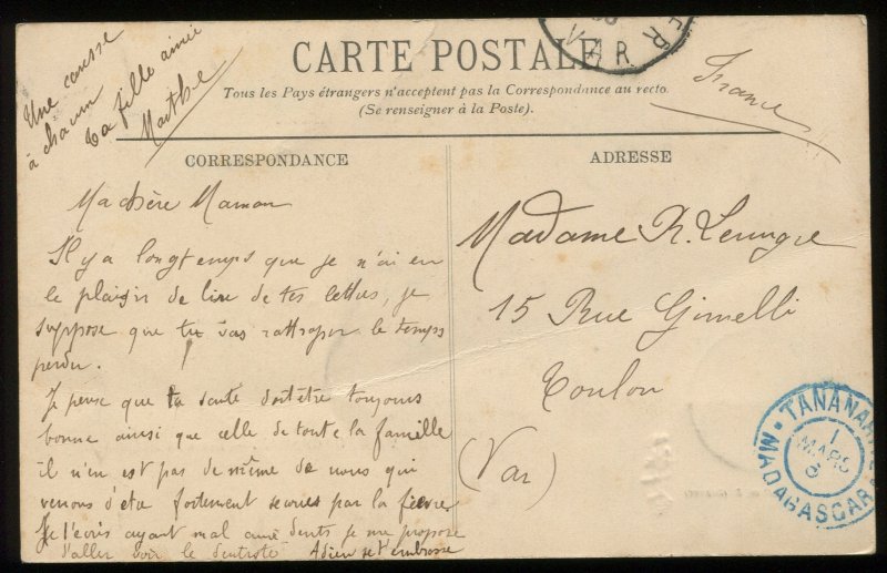 Madagascar. Ecoliers Malgaches. Madagascar scholars. 1903 Tananarive postmark