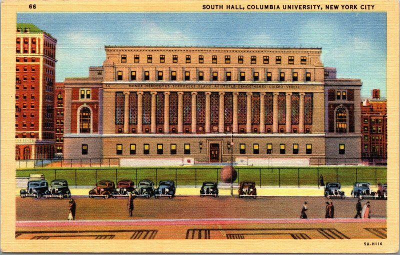 Vtg 1930s Columbia University South Hall New York City NY Unused Linen Postcard