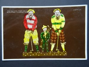 Lancashire THE GOLFERS - TOWN HALL  Blackpool Illuminations c1931 RP Postcard