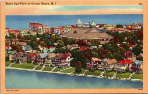 Ocean Grove Coastal Birds Eye View New Jersey Scenic Oceanfront Linen Postcard 