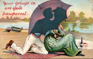 Romantic Couple Under Umbrella Your Goings On Are Quite Transparent 1911