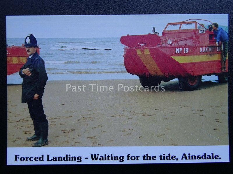 Isle of Man AINSDALLE BEACH Crash Landing Rescue c1987 Postcard by G.B. Cards