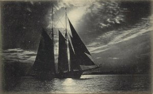 Undiv. Back Rotograph Postcard Tall Sailing Ship Silhouette D 5/10 Lithograph