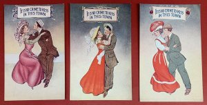 It Is No Crime To Kiss In This Town, Set of 3 Circa 1907-1915 Postcards