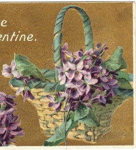 Vintage 1900s Valentine Postcard Violets Basket
