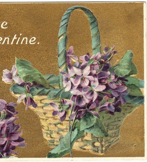 Vintage 1900s Valentine Postcard Violets Basket