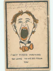 Pre-Linen Comic MAN IS TIRED AND YAWNING AB8757