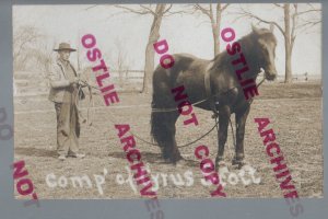rppc c1910 ADVERTISING Livery Stable HORSE BREEDER Proud Farmer CYRUS SCOTT